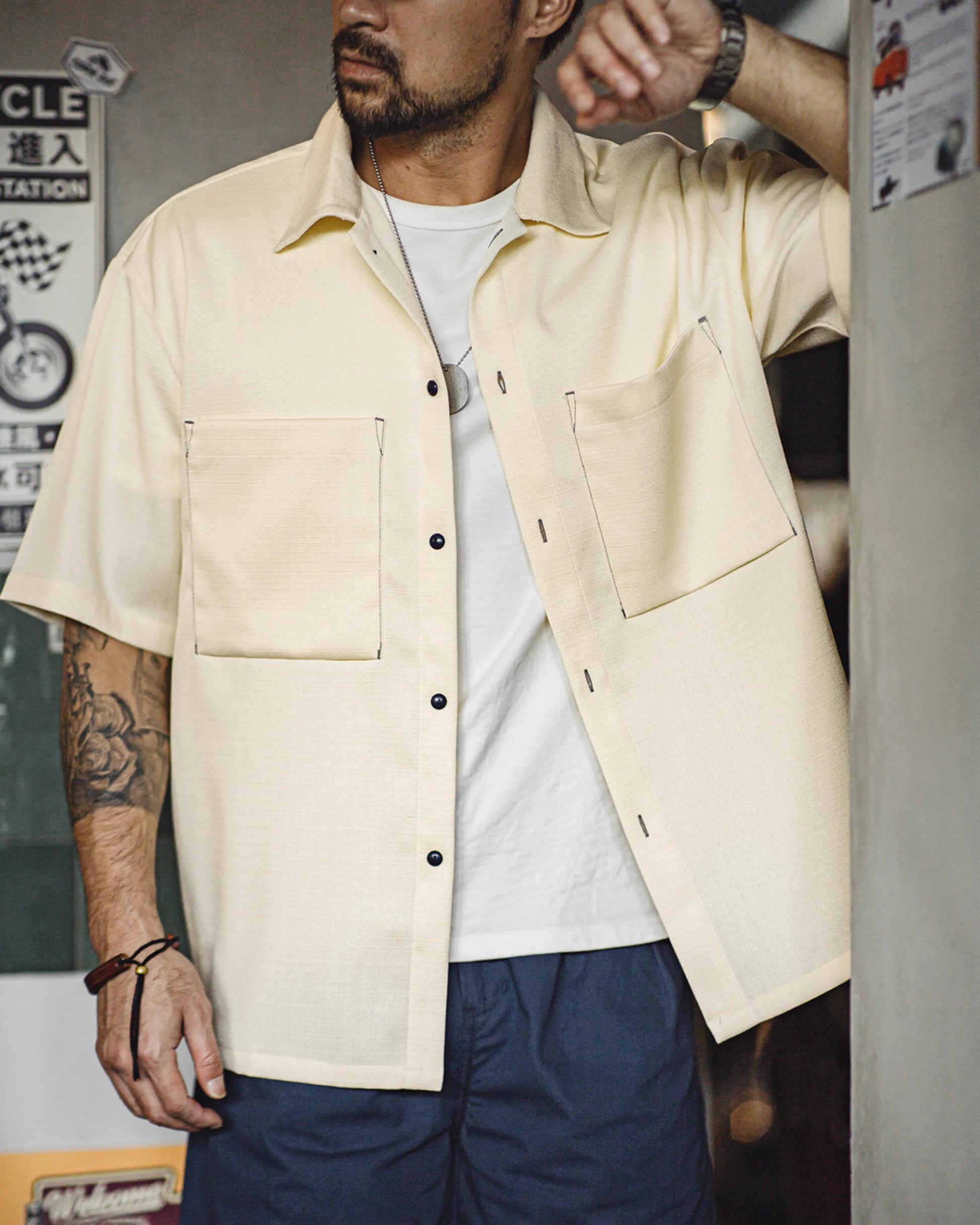 American Oversize Drapey No-Iron Textured Silhouette Men's Shirt - Harmony Gallery