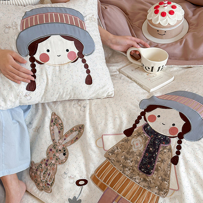 Girl Embroidered Breathable Double-Layer Super Soft Pure Four-Piece Bed Set