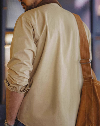 American Retro Contrast Color Splicing Cotton Pocket Men's Shirt - Harmony Gallery