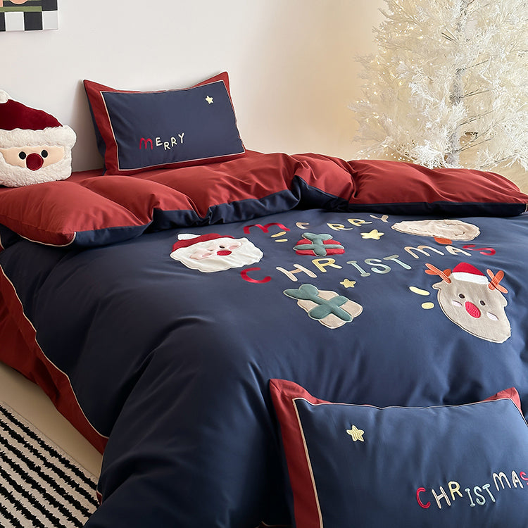 Winter Santa Claus Thickened All-Cotton Brushed Warm Four-Piece Bed Set - Harmony Gallery