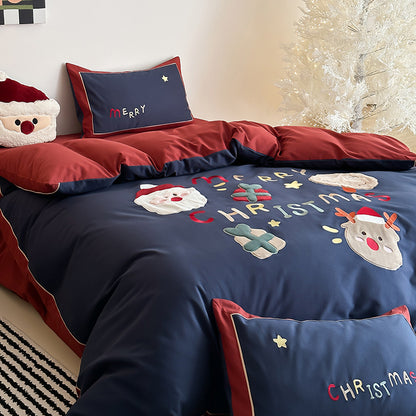 Winter Santa Claus Thickened All-Cotton Brushed Warm Four-Piece Bed Set - Harmony Gallery