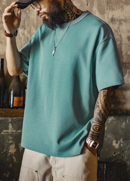 American Retro Crew Neck Ribbed Loose Daily Summer Men's T-Shirt