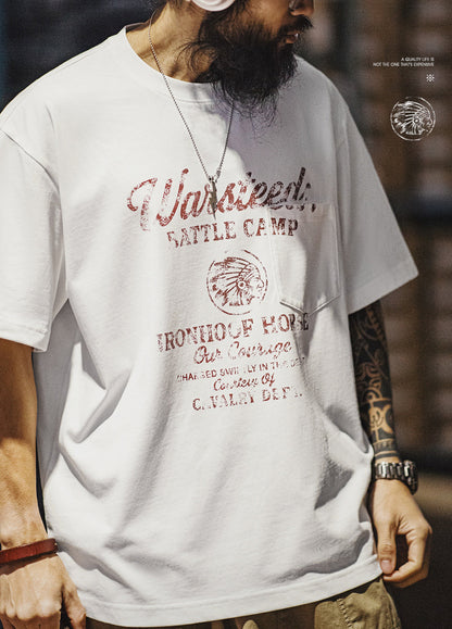 American Retro Distressed Letter Print  Drop Shoulder Thin  Men's T-Shirt