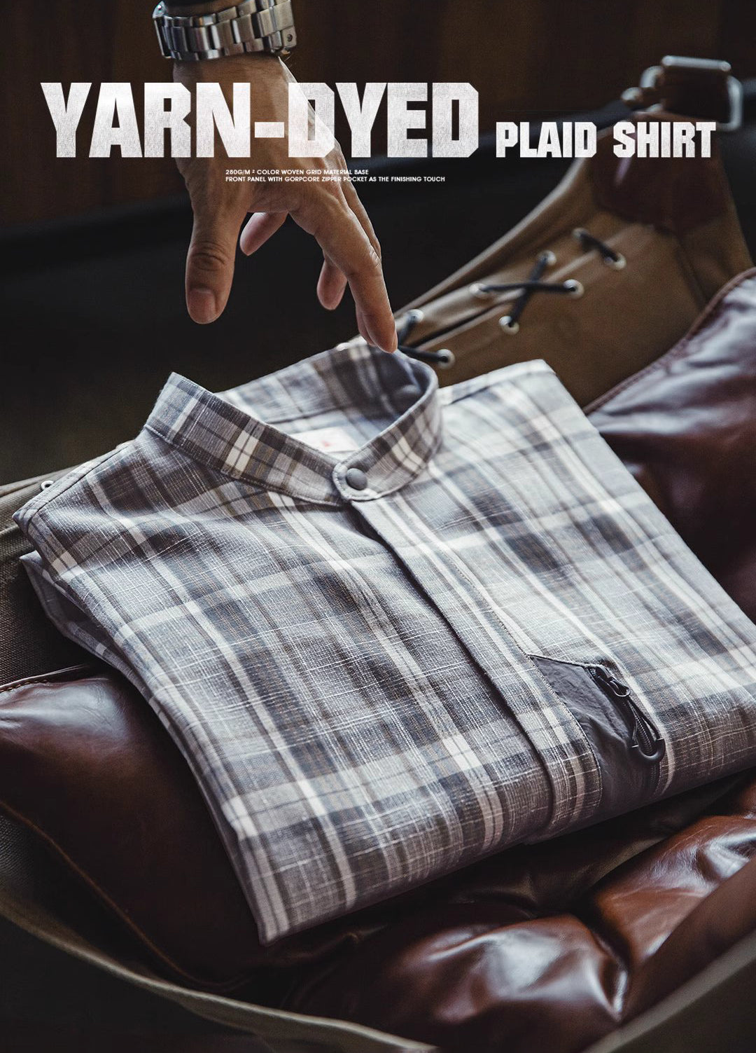 American Retro Workwear Gray Grid Yarn-Dyed Blended Men's Shirt - Harmony Gallery