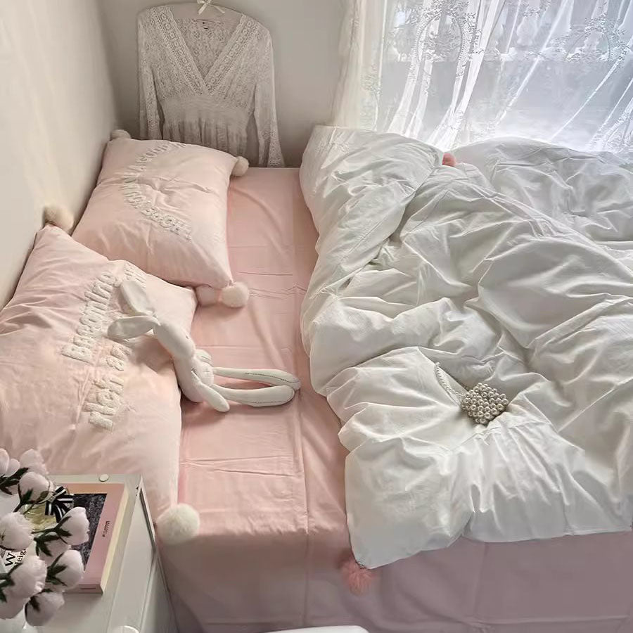Girly Heart Washed Pure Cotton Skin-Friendly Four-Piece Bed Set - Harmony Gallery