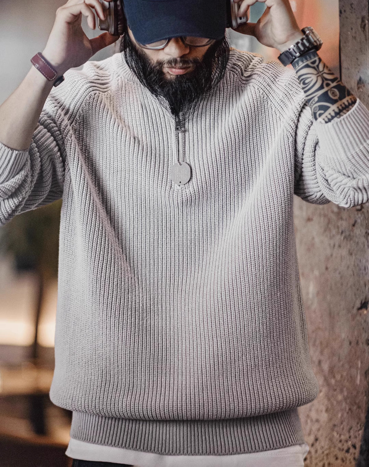 American Retro Half Zip Pullover Bottoming High Collar Knitted Men's Sweater - Harmony Gallery
