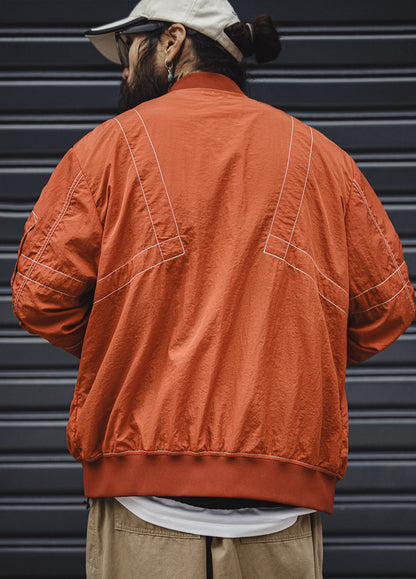 American Bright Line Bomber Pilot Thin Brick Red Baseball Men's Jacket