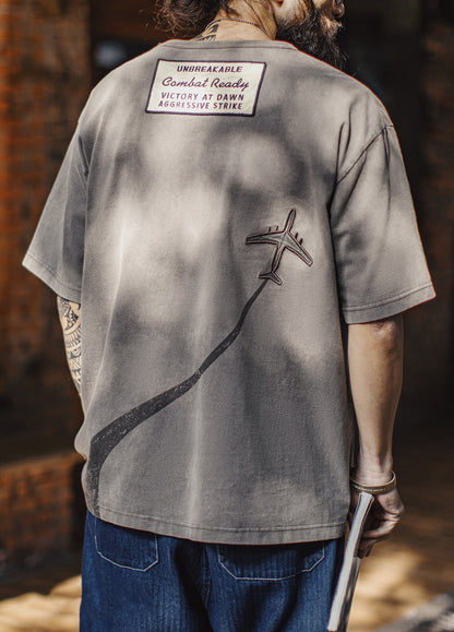 American Retro Heavyweight Embroidered Print Oversized Men's T-Shirt