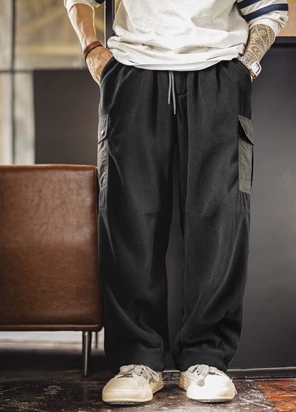 American Retro Double-Sided Fleece Sweatpants Warm Multi-Pocket Men's Trousers - Harmony Gallery