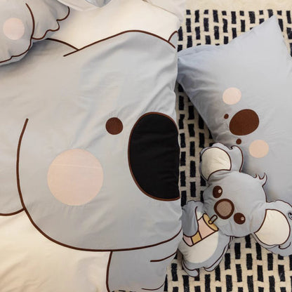 Cute Little Koala Cartoon Washed Four-Piece Pure Cotton Bed Set - Harmony Gallery