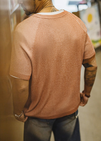 American Retro Gravel Orange Casual Loose Drape Thread Men's T-Shirt - Harmony Gallery