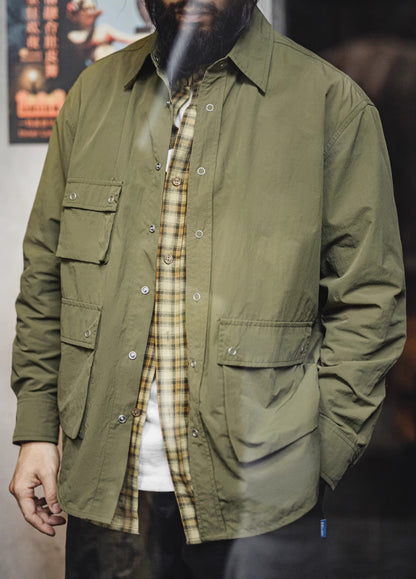 American Retro Pleated Outdoor Leisure Multi-Pocket Conventional Men's Shirt - Harmony Gallery
