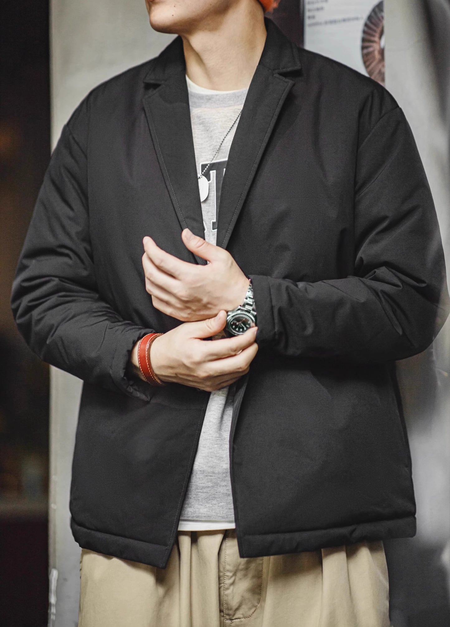 American Casual Flat Suit Jacket Cotton Black Thick Warm Men's Jacket - Harmony Gallery