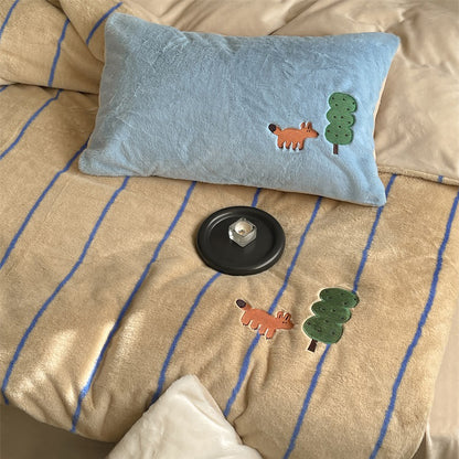 Winter Wool Forest Fox Thickened Rabbit Warm Four-Piece Bed Set - Harmony Gallery