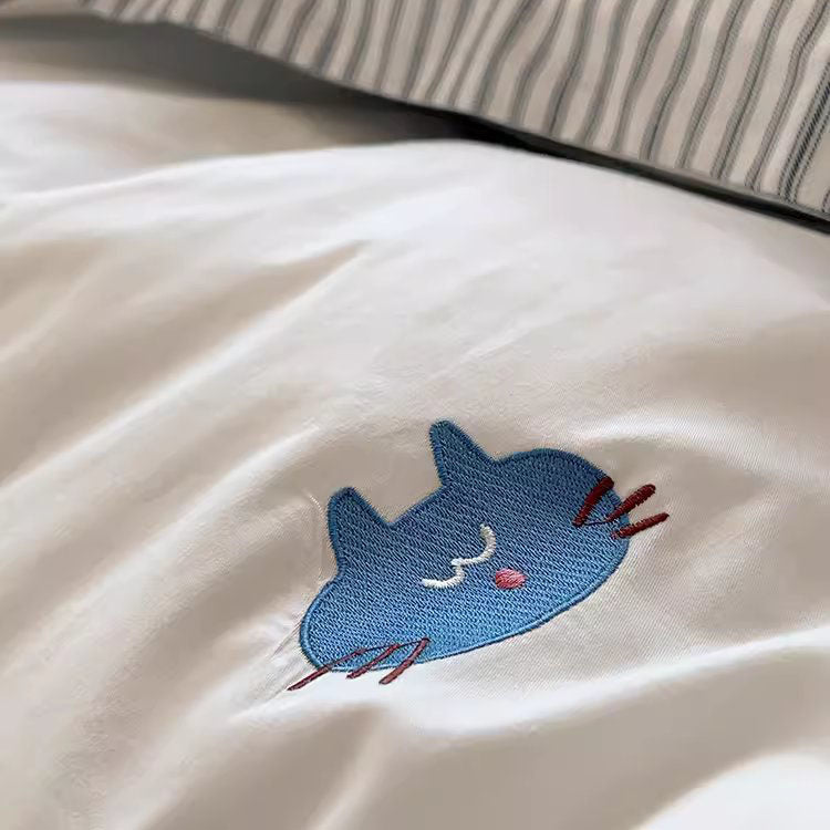 Cartoon Cute MoMo Little Lazy Cat Four-Piece Cotton Bed Set - Harmony Gallery