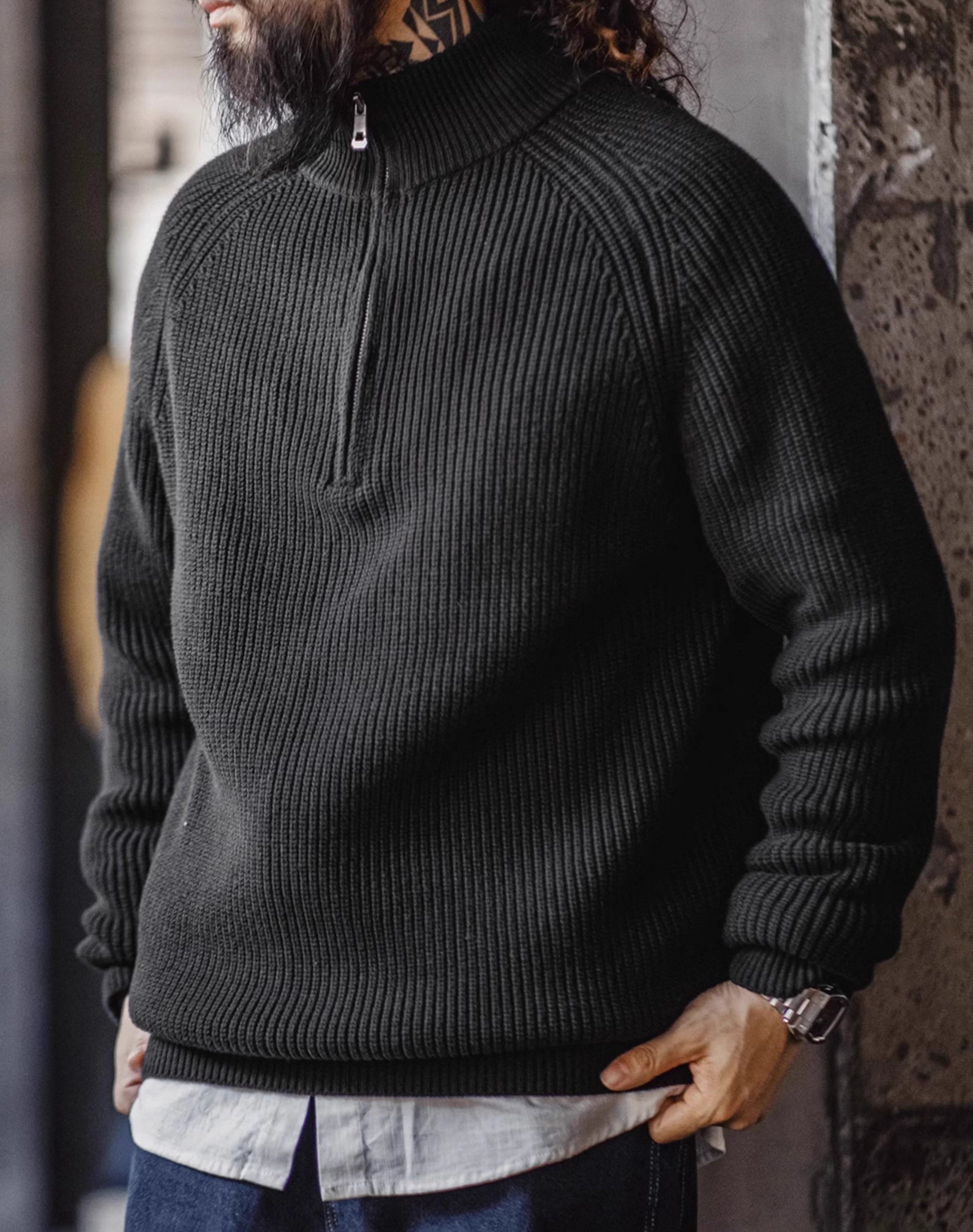 American Retro Half Zip Pullover Bottoming High Collar Knitted Men's Sweater - Harmony Gallery