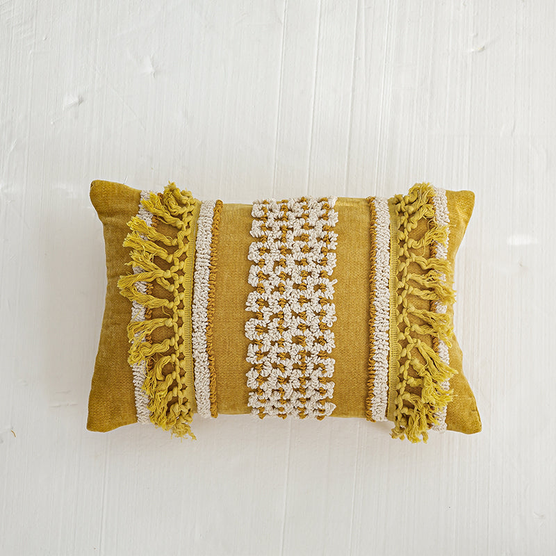 Golden Boho-Chic Tassel Vibrant Textured Decorative Throw Pillows - Harmony Gallery