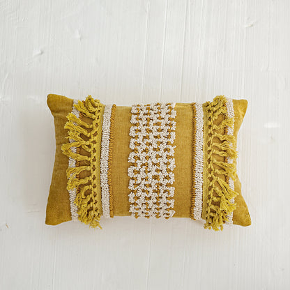 Golden Boho-Chic Tassel Vibrant Textured Decorative Throw Pillows - Harmony Gallery