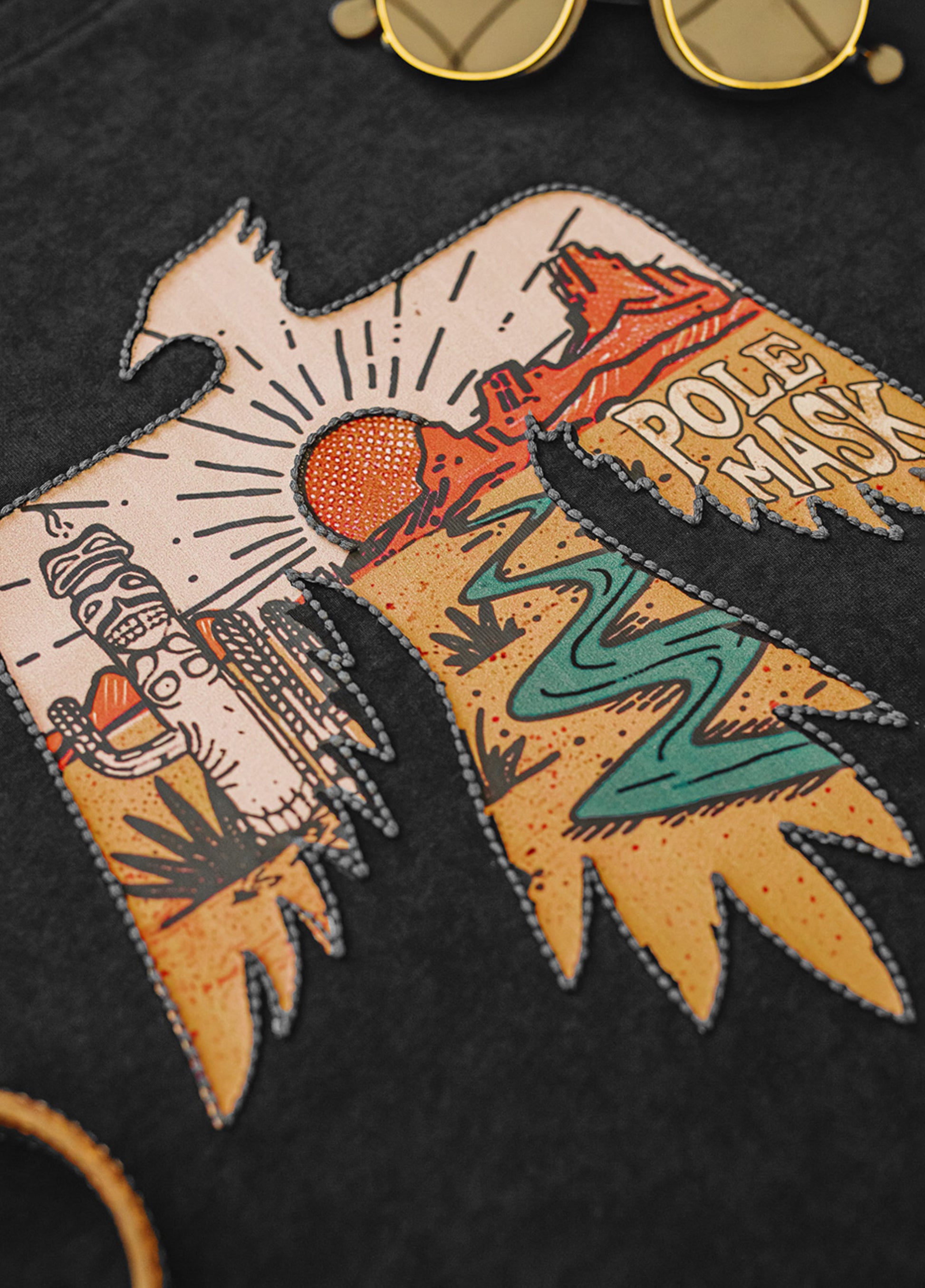 American Retro Thunderbird Cotton Heavy Ethnic Embroidery Print Men's T-Shirt - Harmony Gallery