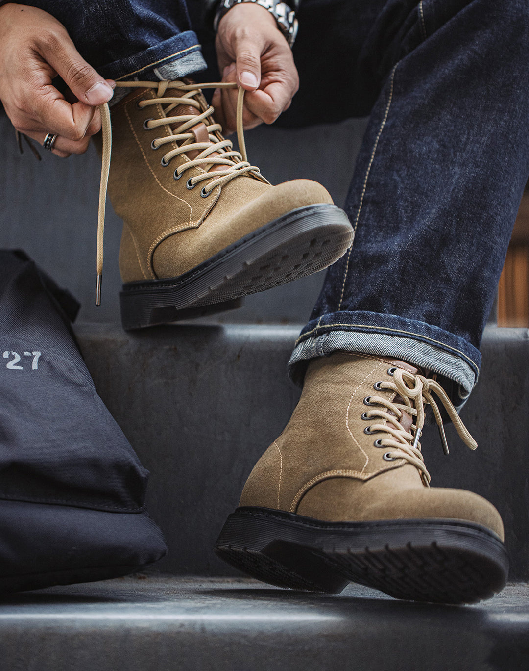 American Retro Age Of Navigation Waxed Canvas Martin Top Men's Boot - Harmony Gallery