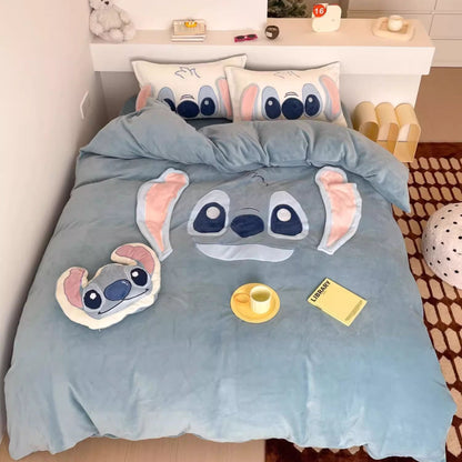 Disney Cartoon Winter Coral Velvet Warm Four-piece Bed Set - Harmony Gallery