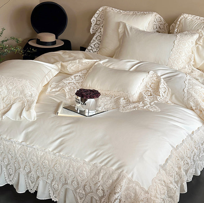 French Princess Romantic Lace Long-Staple Cotton Four-Piece Bed Set - Harmony Gallery