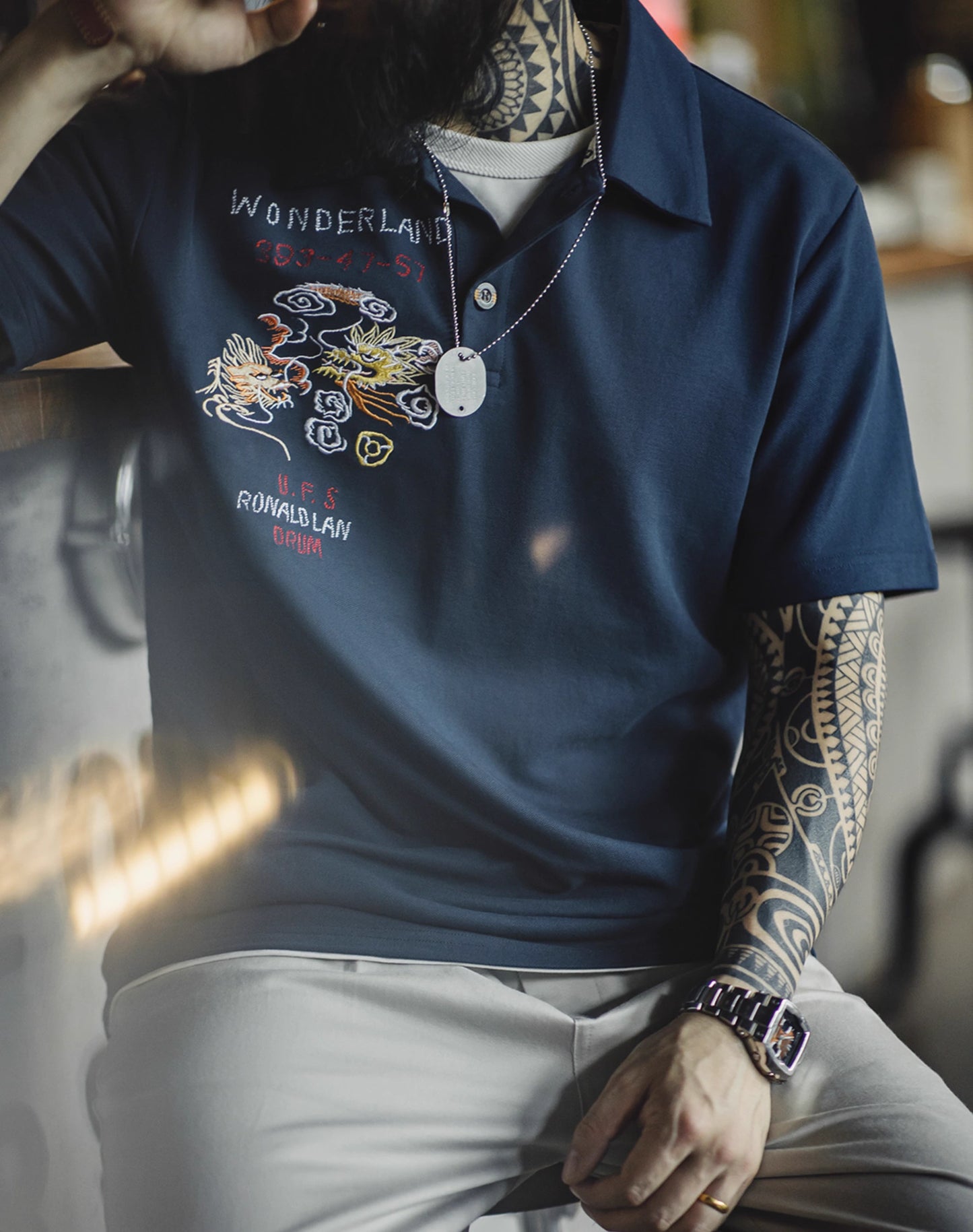 American Workwear Retro Embroidered Polo Knitted Men's T-Shirt - Harmony Gallery