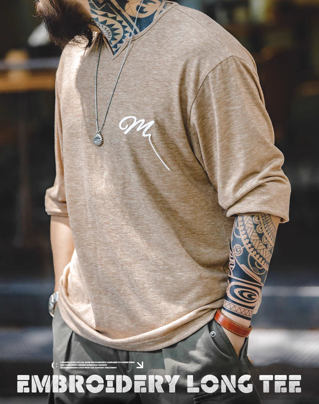American Retro Letter Embroidery Bottoming Men's Sweater - Harmony Gallery