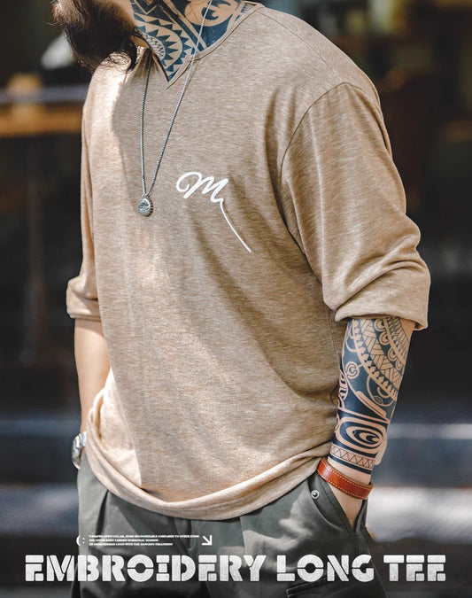 American Retro Letter Embroidery Bottoming Men's Sweater - Harmony Gallery