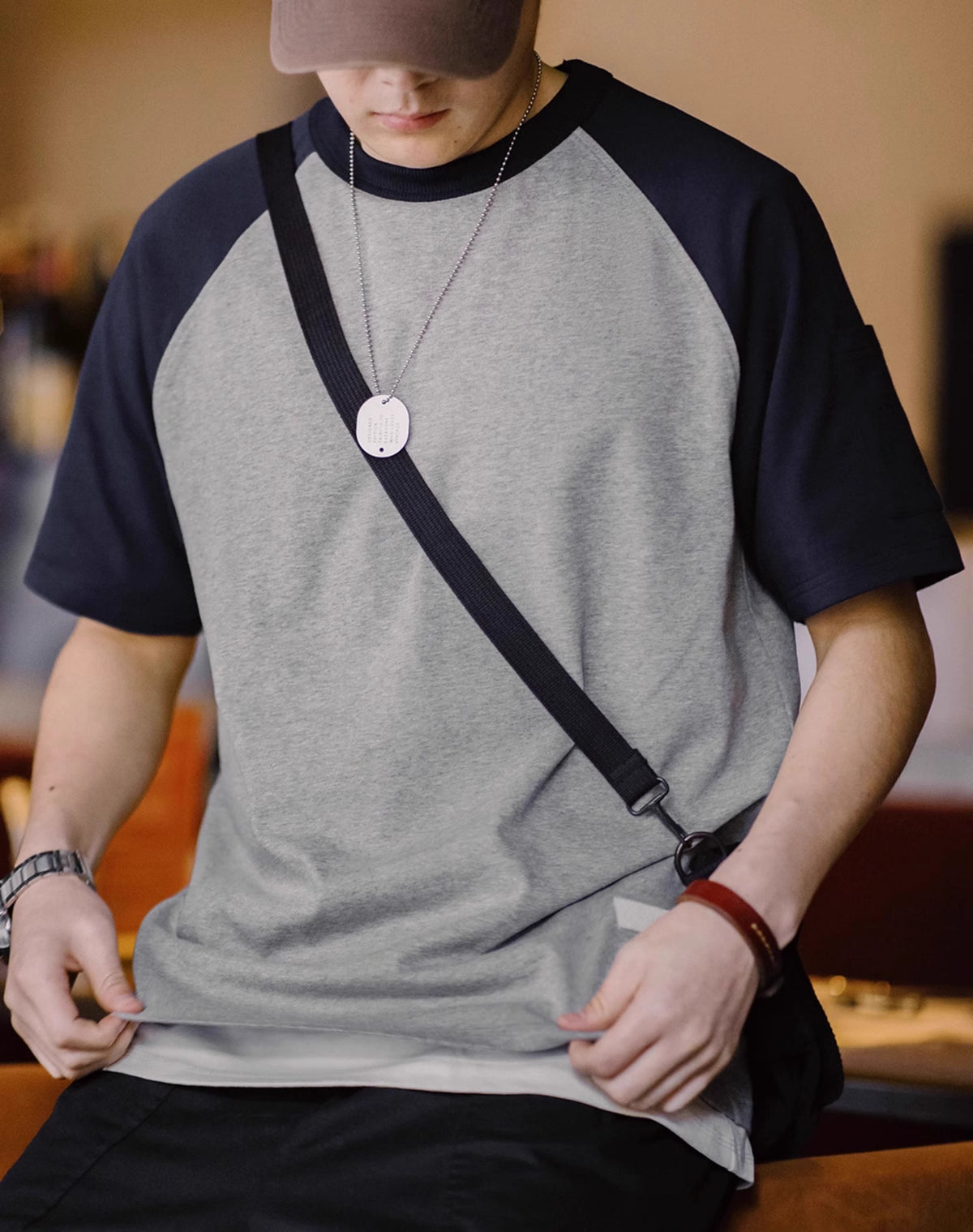 American Retro Baseball Contrast Color Stitching Men's T-Shirt - Harmony Gallery