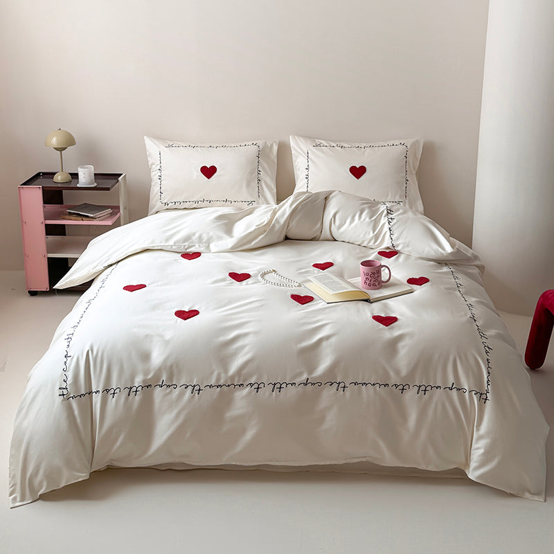 Light Luxury High-End Black Love Four-Piece Pure Cotton Bed Set - Harmony Gallery