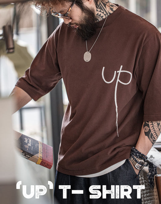 American Casual Letter Embroidery Cotton Loose Men's T-Shirt - Harmony Gallery