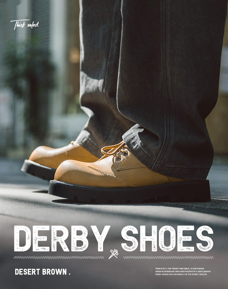 Derby Big Head Workwear Low-Top Yellow Leather Men's Dress Shoes - Harmony Gallery
