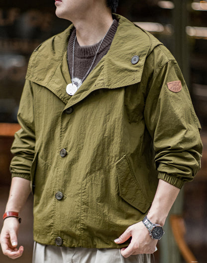 American Retro Pleated Thin Hooded Texture Outdoor Men's Jacket - Harmony Gallery