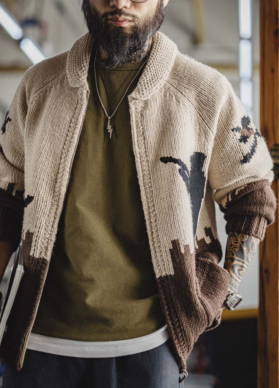 American Retro Embroidered Shawl Collar Cardigan Old Money Men's Jacket - Harmony Gallery