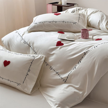 Light Luxury High-End Black Love Four-Piece Pure Cotton Bed Set - Harmony Gallery