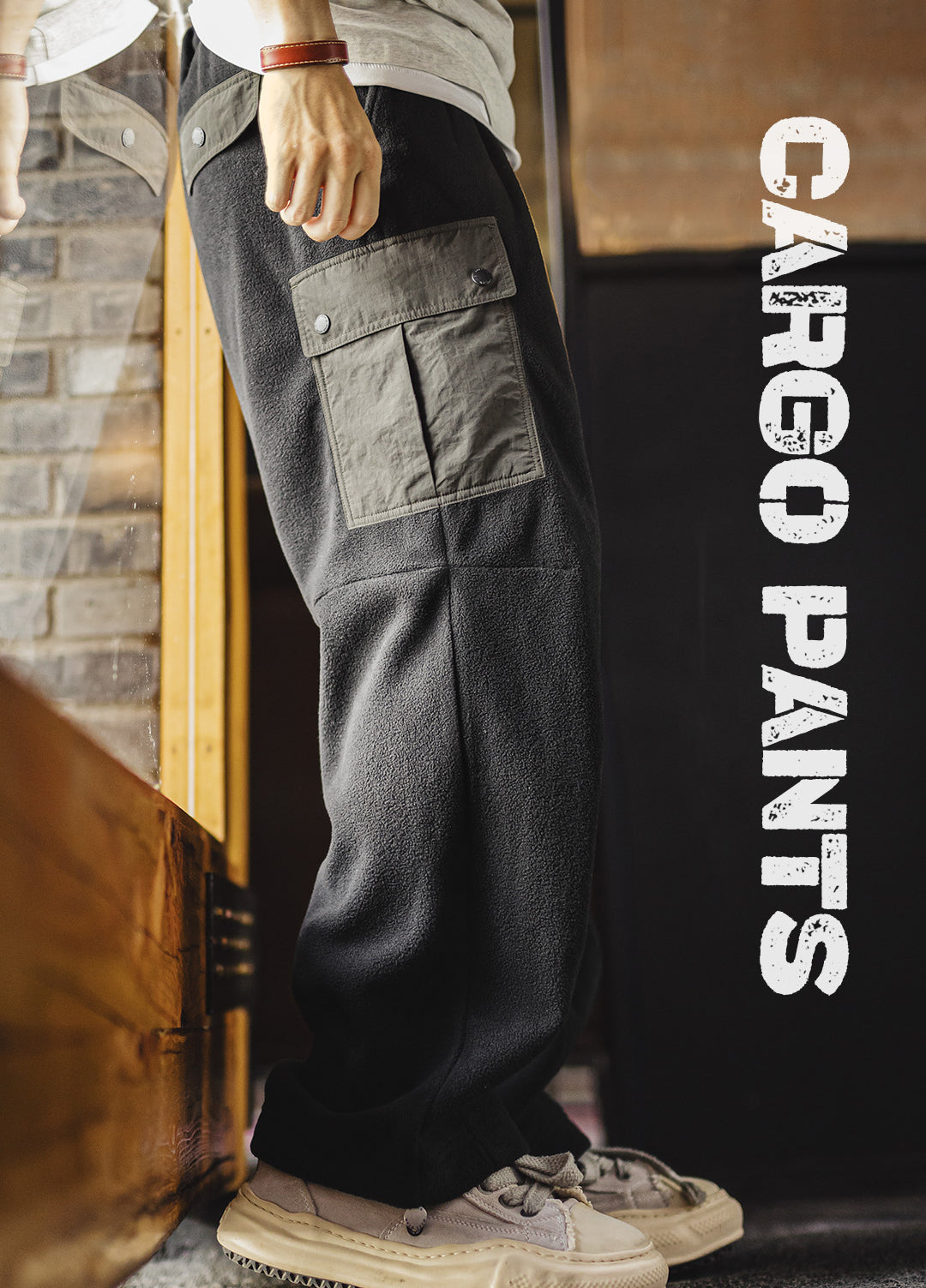 American Retro Double-Sided Fleece Sweatpants Warm Multi-Pocket Men's Trousers - Harmony Gallery