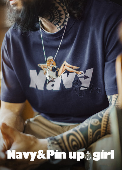 American Retro Heavyweight Embroidery Print Ribbed Collar Men's T-Shirt - Harmony Gallery
