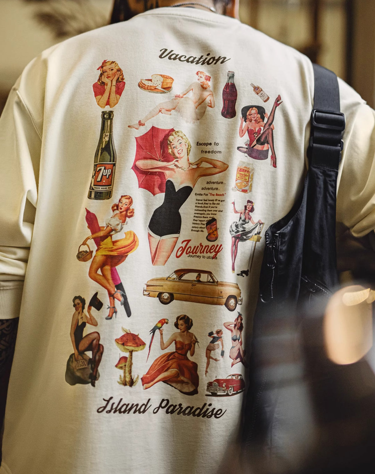 American Retro Printed Loose Casual Pure Cotton Oversized Men's Sweater - Harmony Gallery