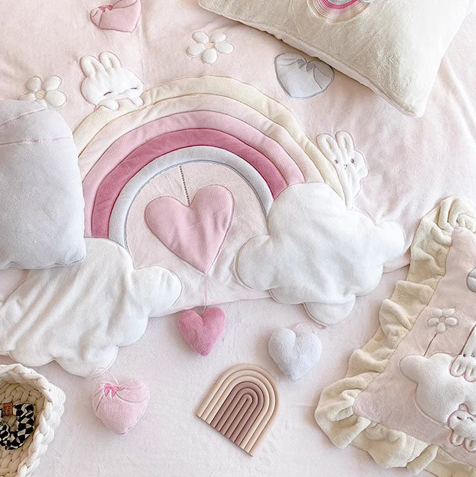 Princess Rainbow Heart Cartoon Cute Coral Velvet Four-Piece Bed Set - Harmony Gallery