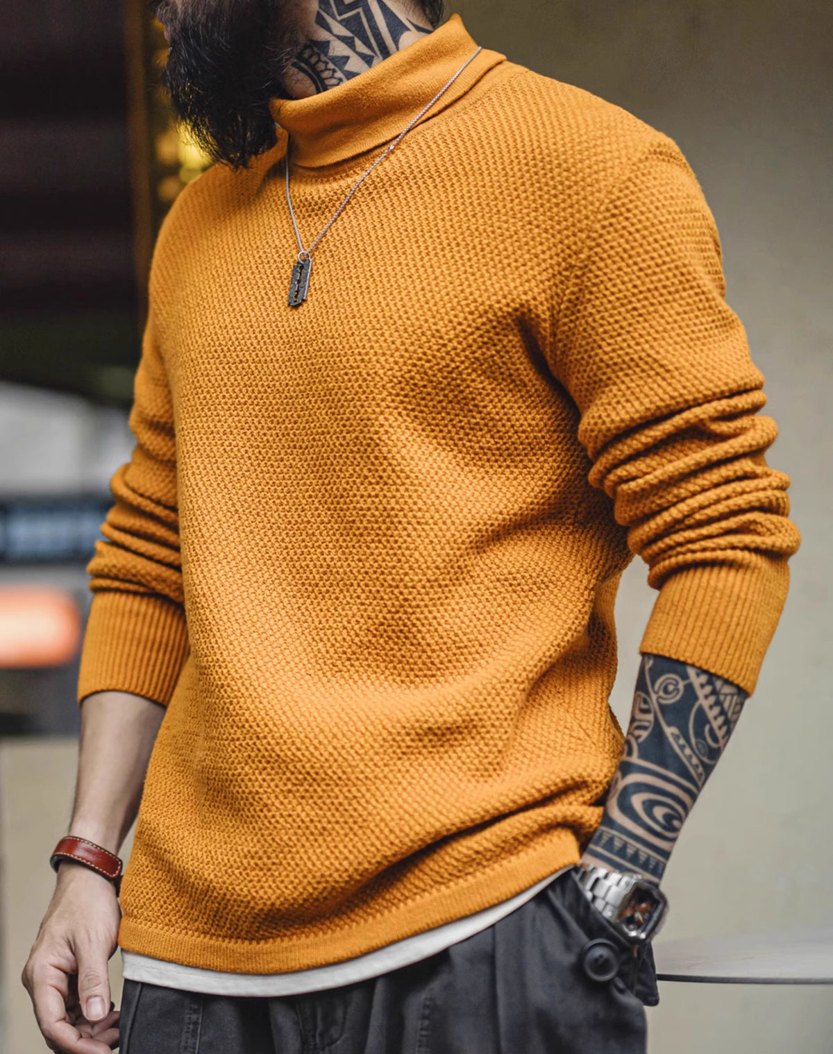 American Retro Pineapple Pullover Inner Wear Knitted Men's Sweater - Harmony Gallery