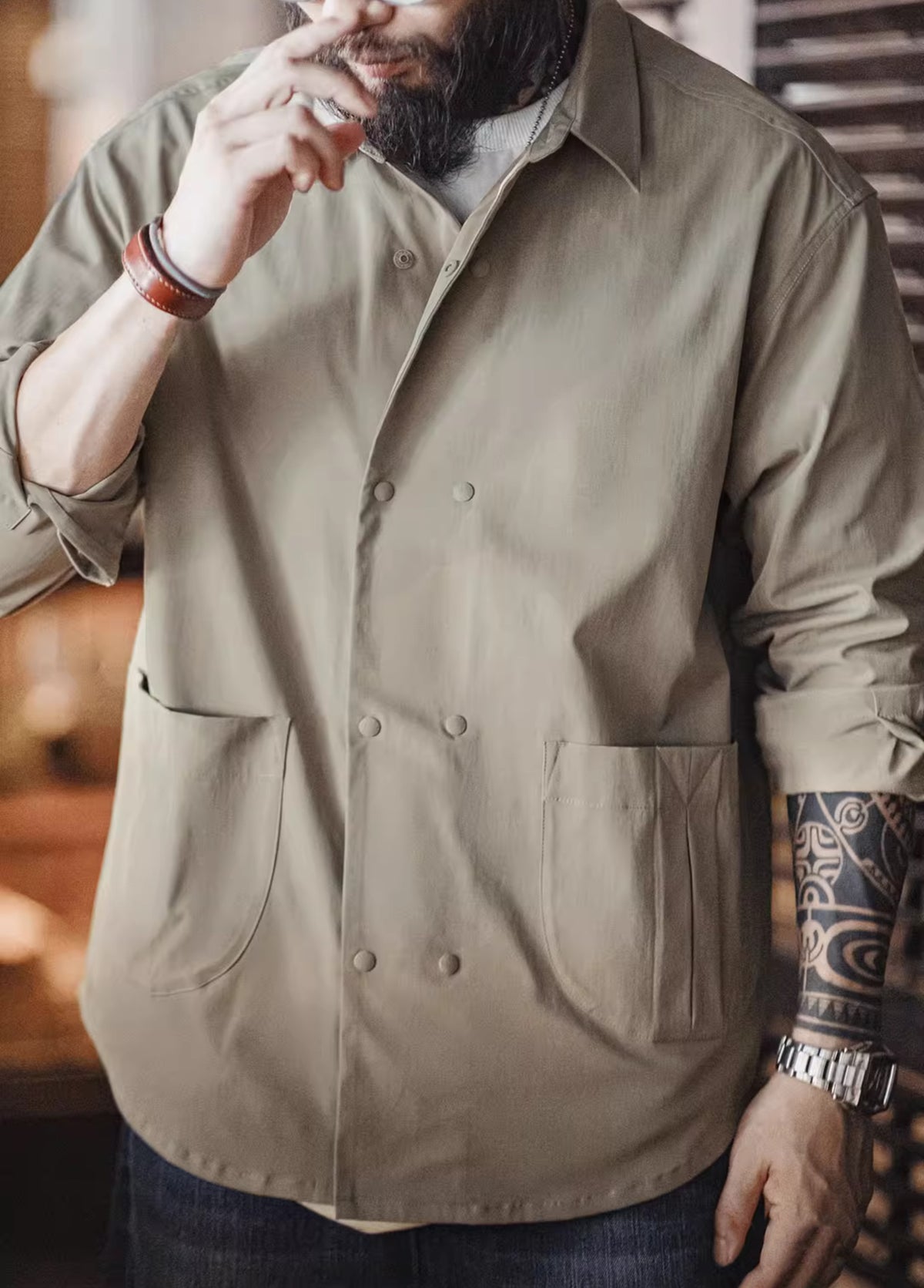American Herringbone Double-Breasted All-Match Commuter Men's Shirt - Harmony Gallery