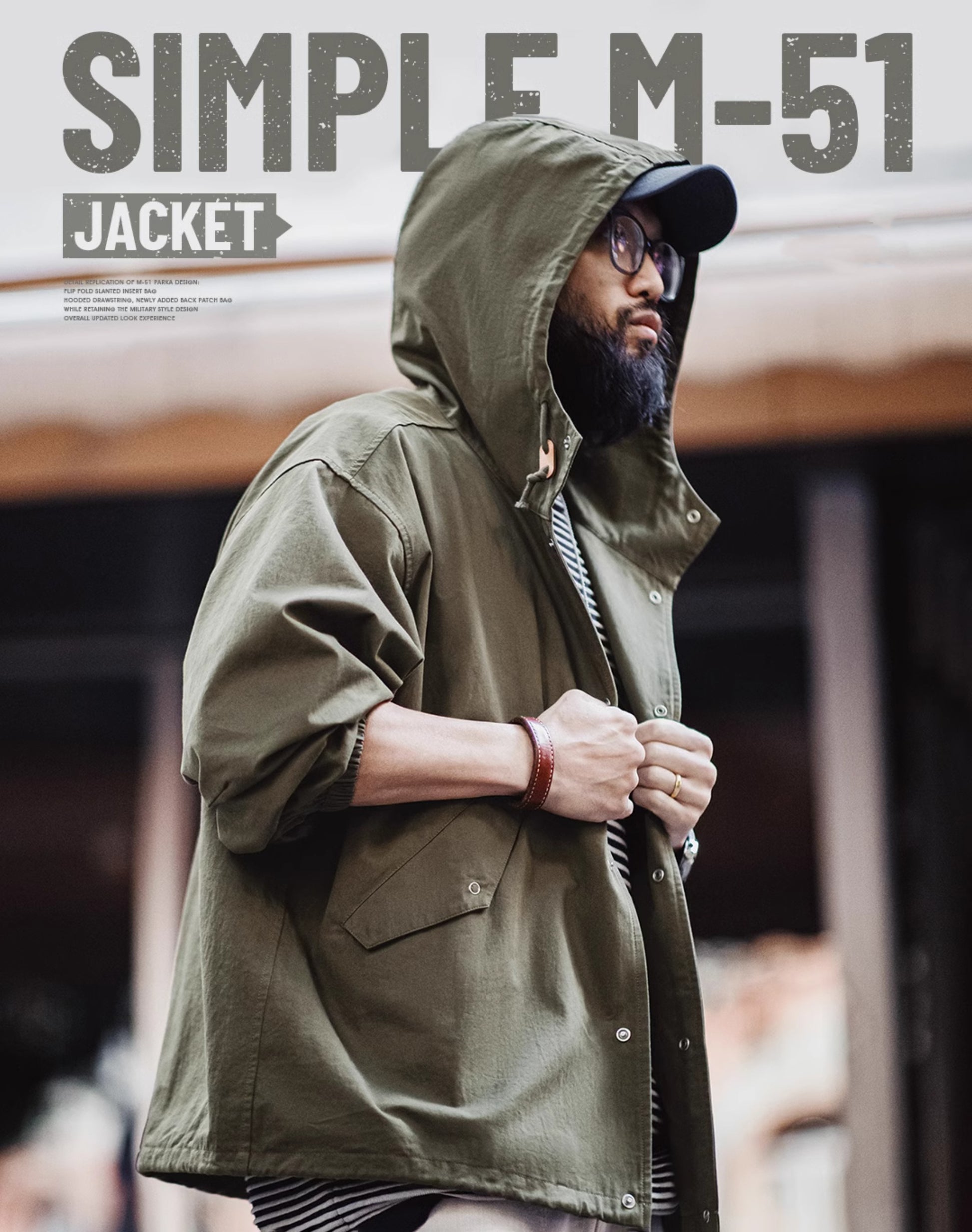 American Retro M51 Hooded Military Loose Cotton Fishtail Men's Jacket - Harmony Gallery