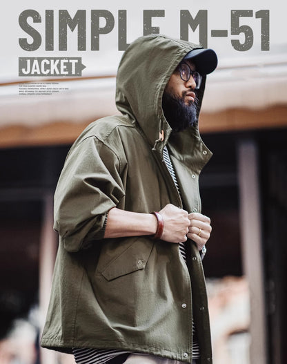 American Retro M51 Hooded Military Loose Cotton Fishtail Men's Jacket - Harmony Gallery