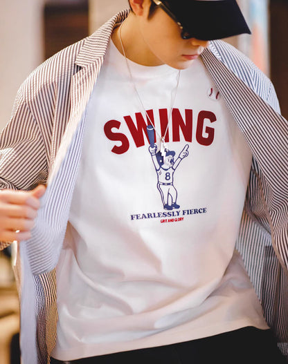 American Retro Letter Baseball Print Pure Cotton Men's Sweater - Harmony Gallery