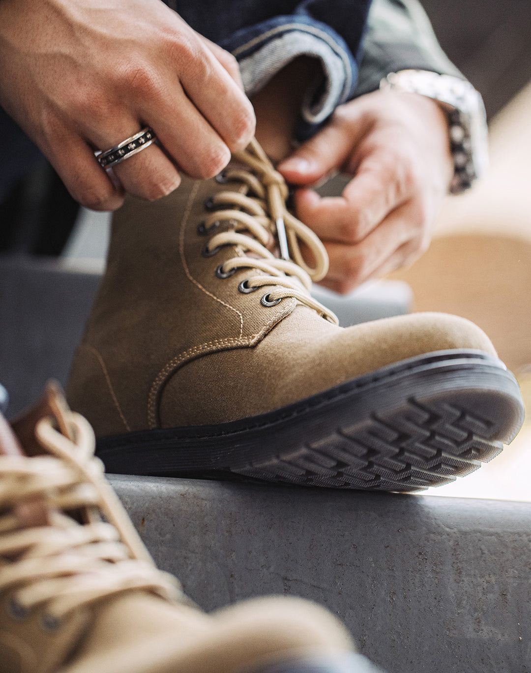 American Retro Age Of Navigation Waxed Canvas Martin Top Men's Boot - Harmony Gallery