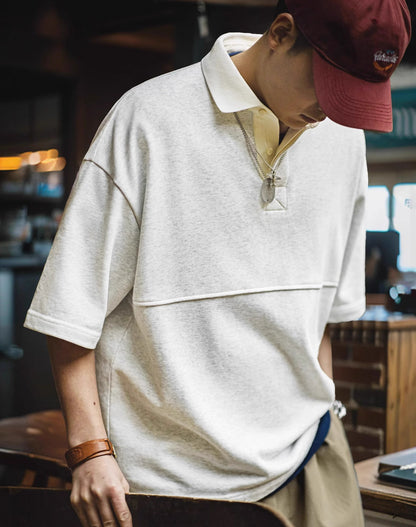 American Retro Heavyweight Polo Five-Quarter Sleeve Men's T-Shirt - Harmony Gallery