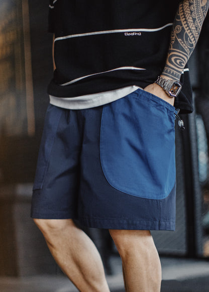American Patchwork Navy Blue Pure Cotton Juvenile Silhouette Men's Shorts - Harmony Gallery