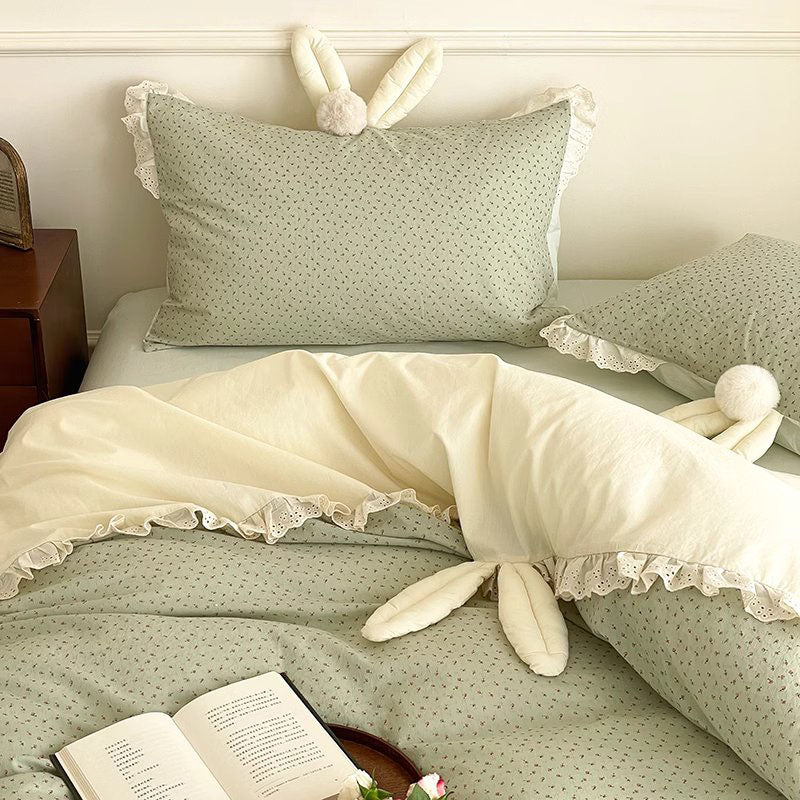 French Princess Floral Heart Cotton Four-Piece Bed Set - Harmony Gallery