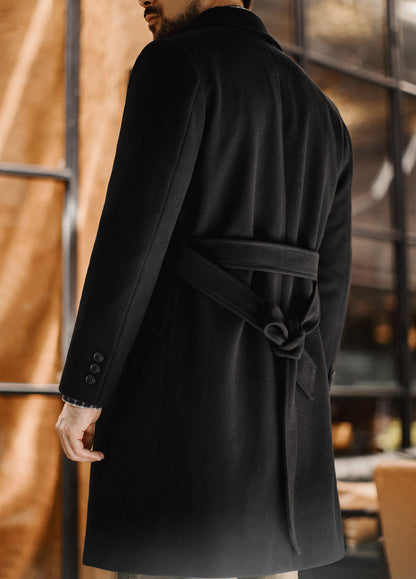 American Old Money Flat-Collar Blazer Trench Mid-Length Belt Thick Men's Coat